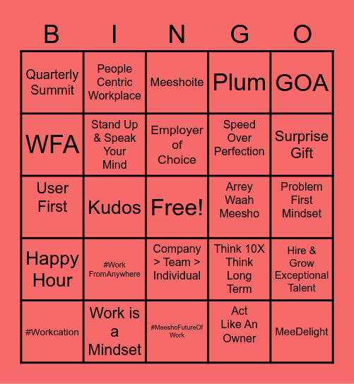 Meesho Future Of Work BINGO Card