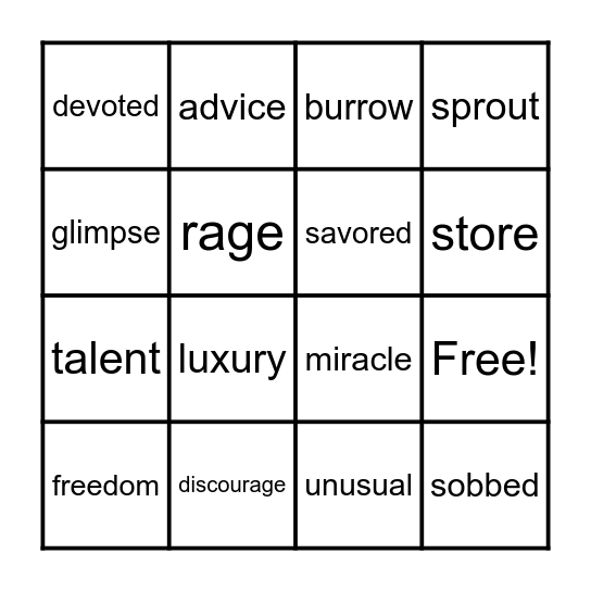 Vocabulary Bingo! Bingo Card