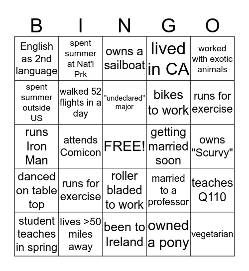 Meet and Greet Bingo Card