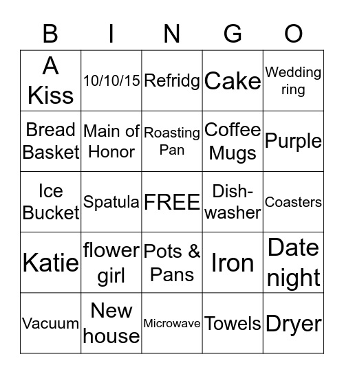 Katie's Shower, September 12, 2015 Bingo Card