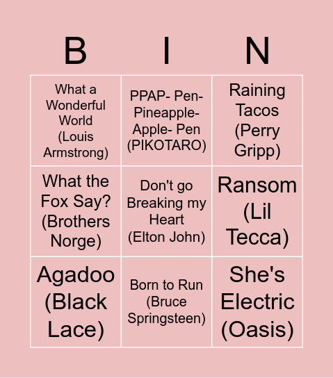 Music Bingo Card