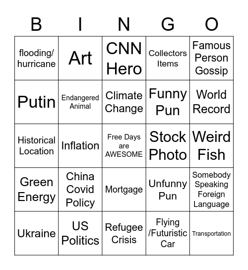 CNN 10 BINGO Card