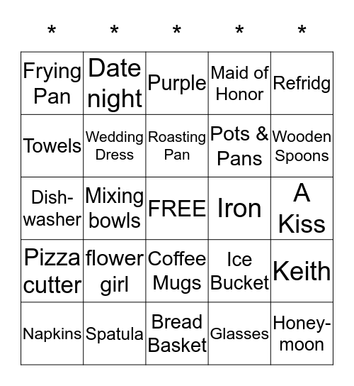 Katie's Shower, September 12, 2015 Bingo Card