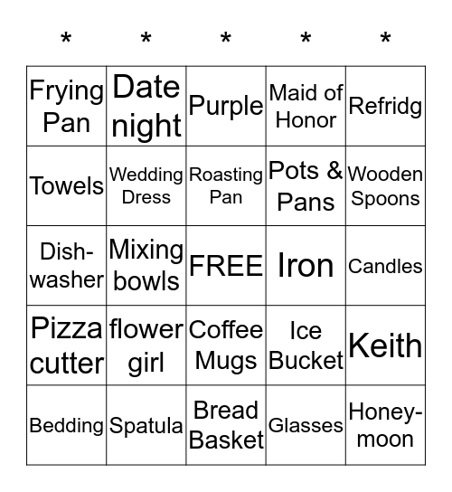 Katie's Shower, September 12, 2015 Bingo Card