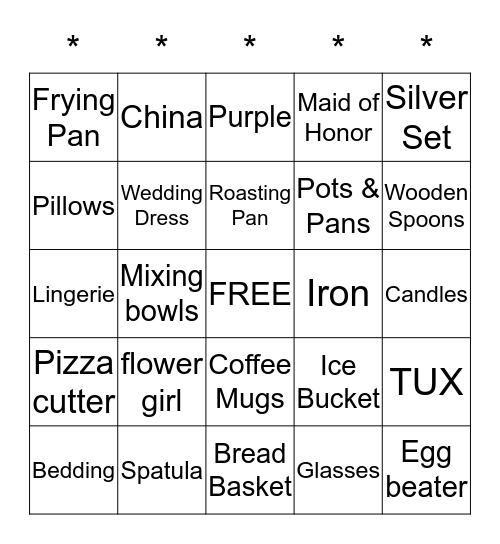 Katie's Shower, September 12, 2015 Bingo Card