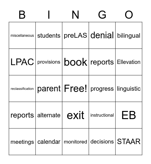 EL Facilitator Bingo Card