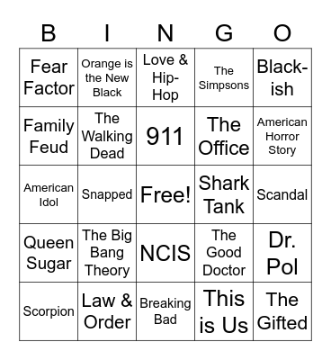 Tv Shows Bingo Card