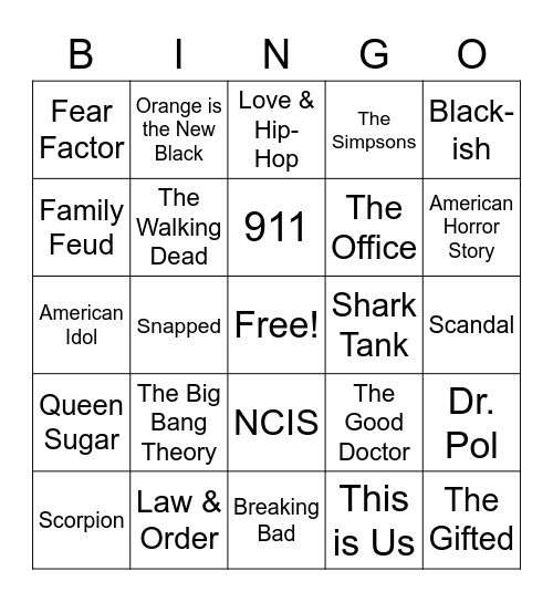 Tv Shows Bingo Card