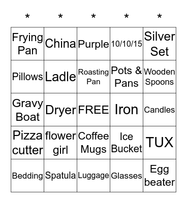 Katie's Bridal Shower September 12, 2015 Bingo Card