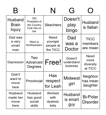 Michelle Bingo Card