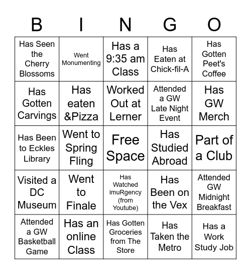 ONLY AT GW Bingo Card