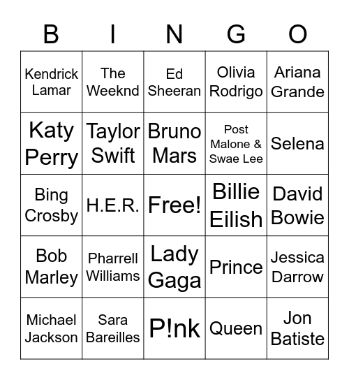 Masked Singer Bingo Card