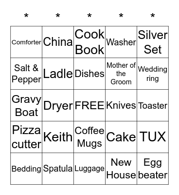 Katie's Bridal Shower September 12, 2015 Bingo Card