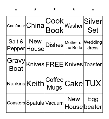 Katie's Bridal Shower September 12, 2015 Bingo Card