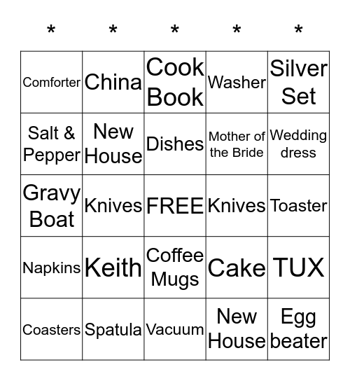 Katie's Bridal Shower September 12, 2015 Bingo Card