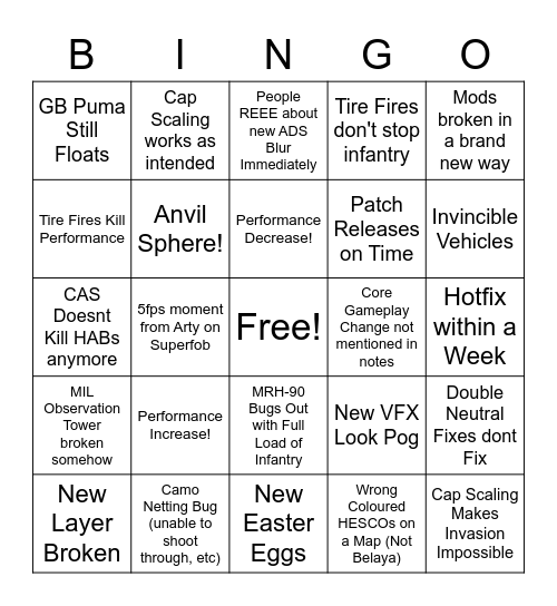 Squad 2.15 Update Bingo Card