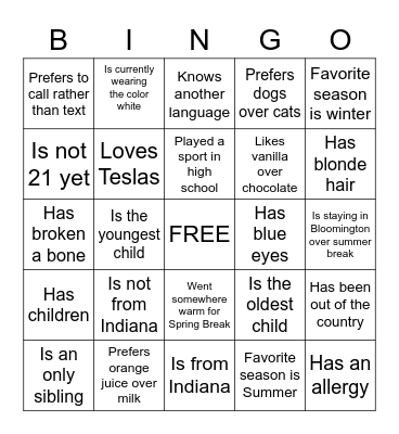Find Someone Who... Bingo Card