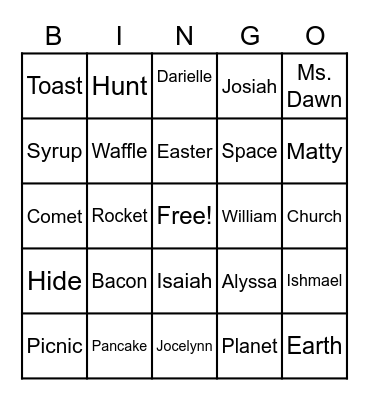 Spelling Word Bingo Card