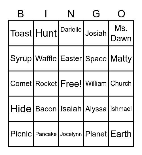 Spelling Word Bingo Card