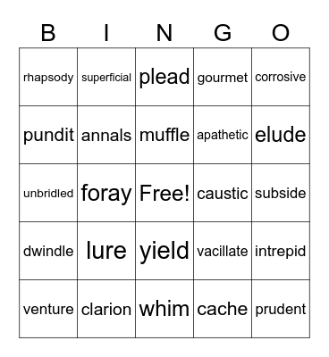 Spring WordMasters Bingo Card