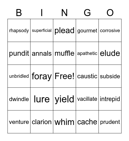 Spring WordMasters Bingo Card