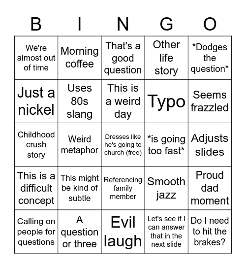 Revell-isms Bingo Card