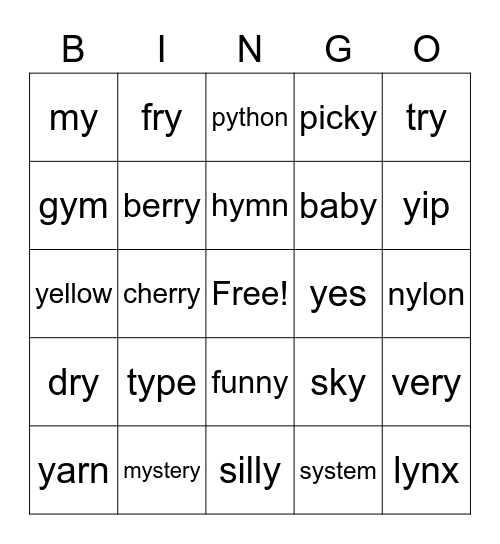 Sounds of y Bingo Card