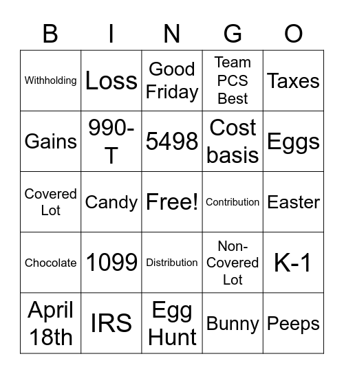 Tax Time Bingo Card