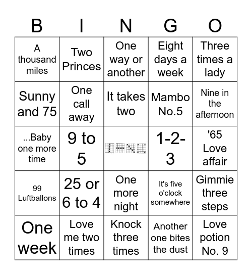 Titles with Numbers Bingo Card
