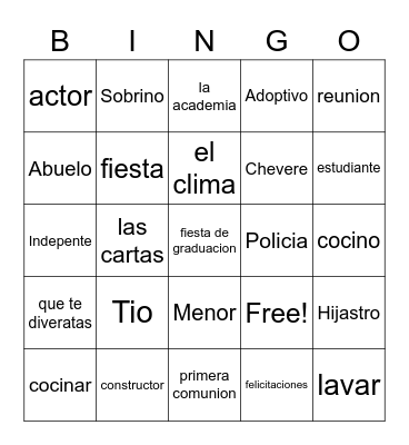 LA familia Bingo Card