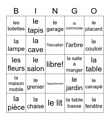 la maison et les meubles Bingo Card
