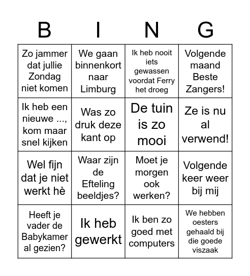 Bingo Moeders Bingo Card