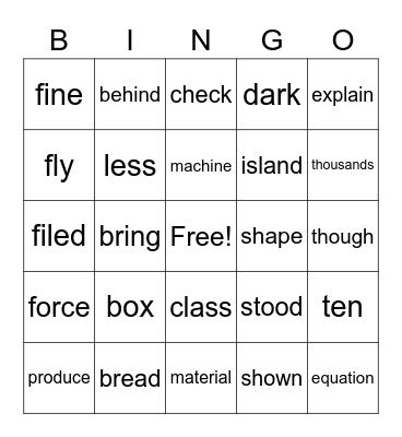 Frye # 5 Bingo Card