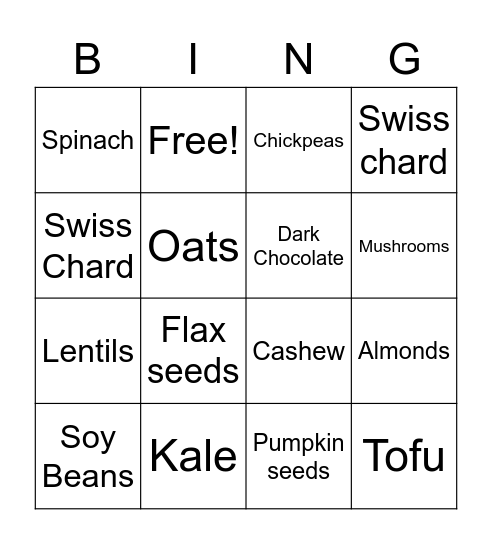 Plant Based Bingo Card