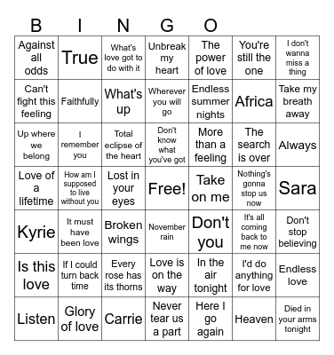 Prom Night 80's & 90's Style Bingo Card