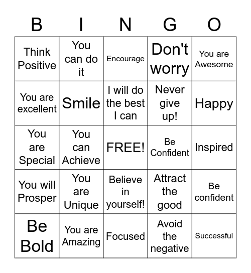 Motivation and Encouragement Bingo Card