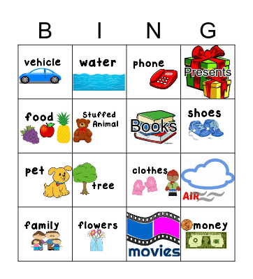 Wants and Needs Bingo Card