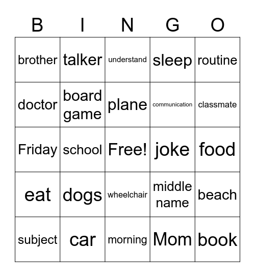 All About Jack BINGO Game Bingo Card