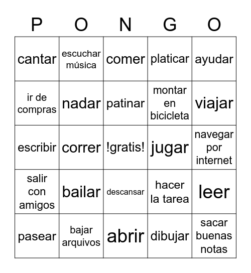 vocabulario 3.1 Bingo Card