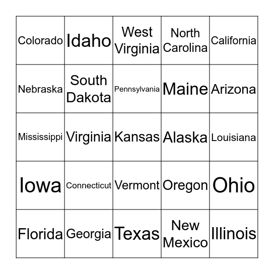 United States Bingo Card