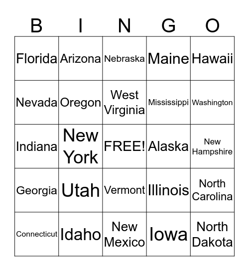 United States Bingo Card