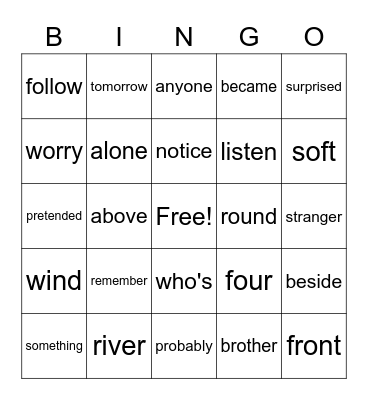 2nd Block 6 Bingo Card