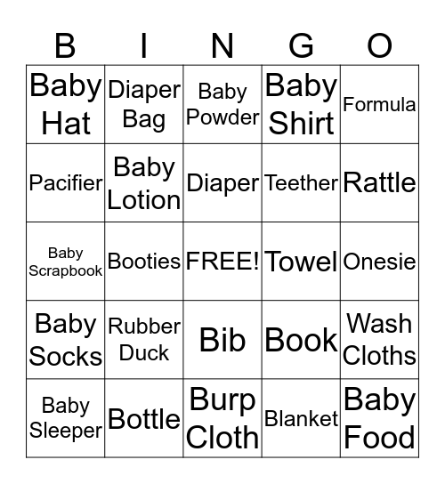 Baby Boy Bingo Card