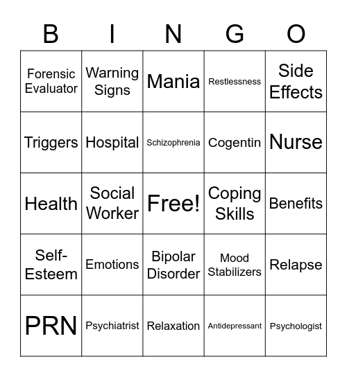 Mental Health Bingo Card