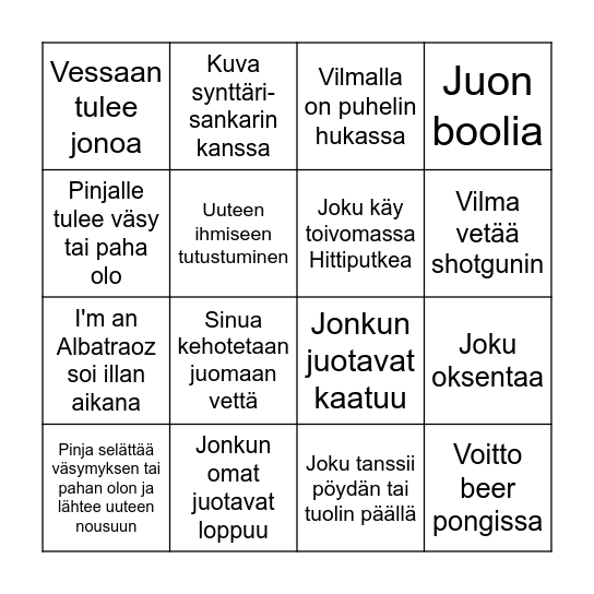 Pinja&Vilma 25v Bingo Card