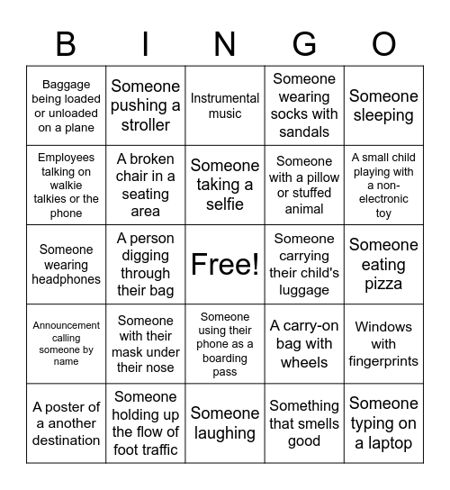 Airport Bingo (Mark the space if you notice...) Bingo Card