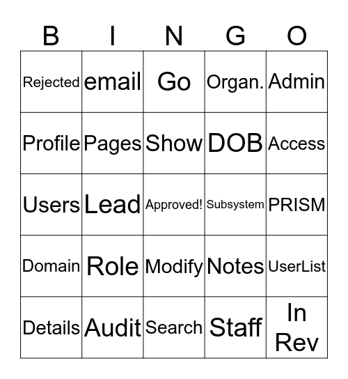 Security Administrtation Bingo Card