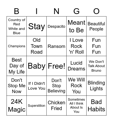 Music Bingo Card