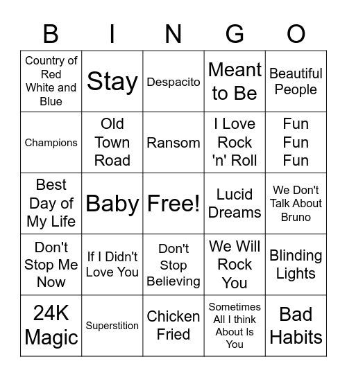 Music Bingo Card