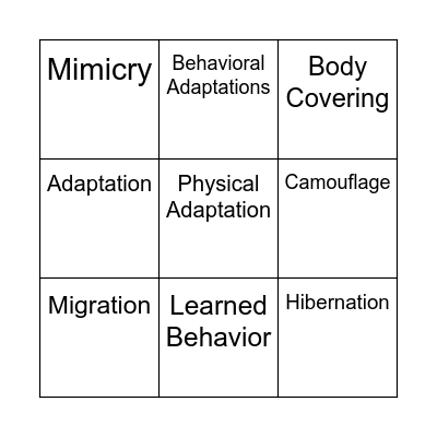 Animal Adaptations Bingo Card